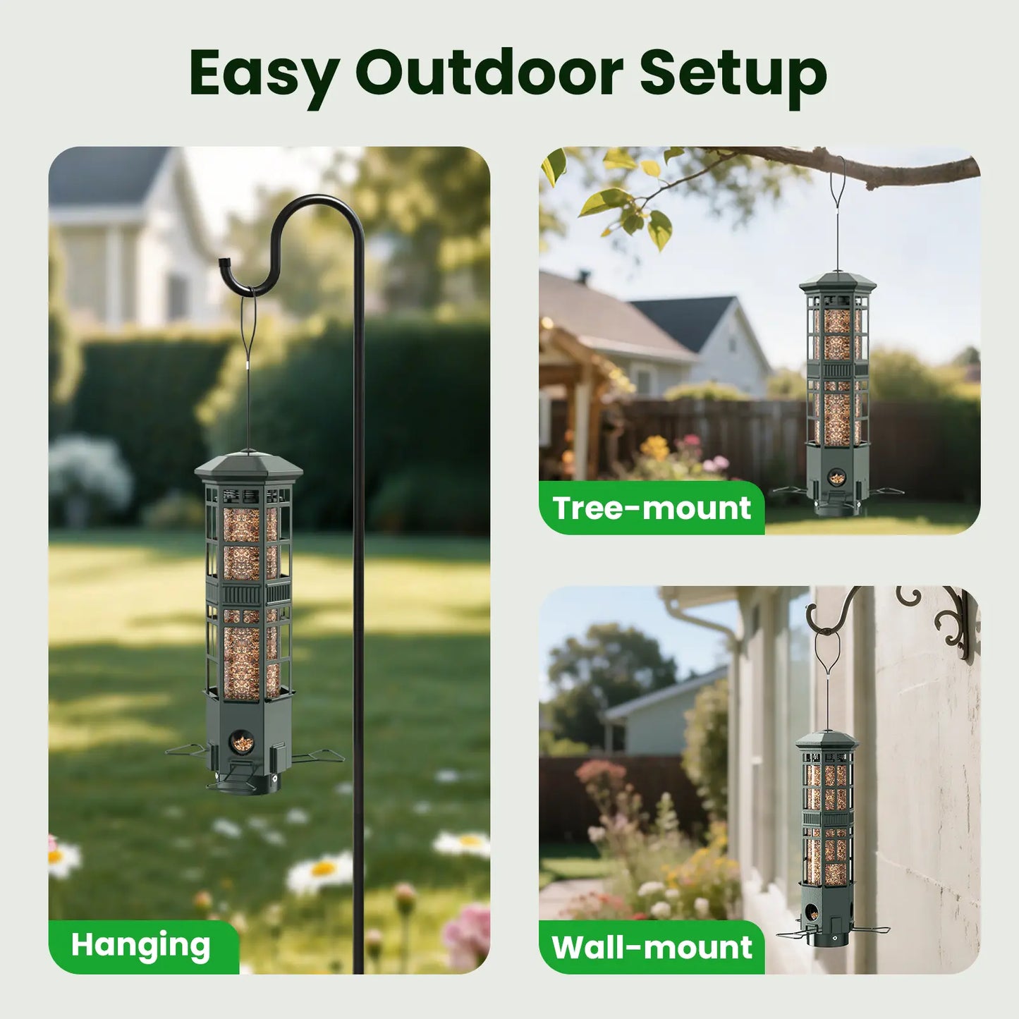 VINGUYS Squirrel-Proof Bird Feeder, Hanging Metal Mesh Outdoor Feeder, Gravity-Resistant, Squirrel-Proof Wild Bird Feeder with Finch