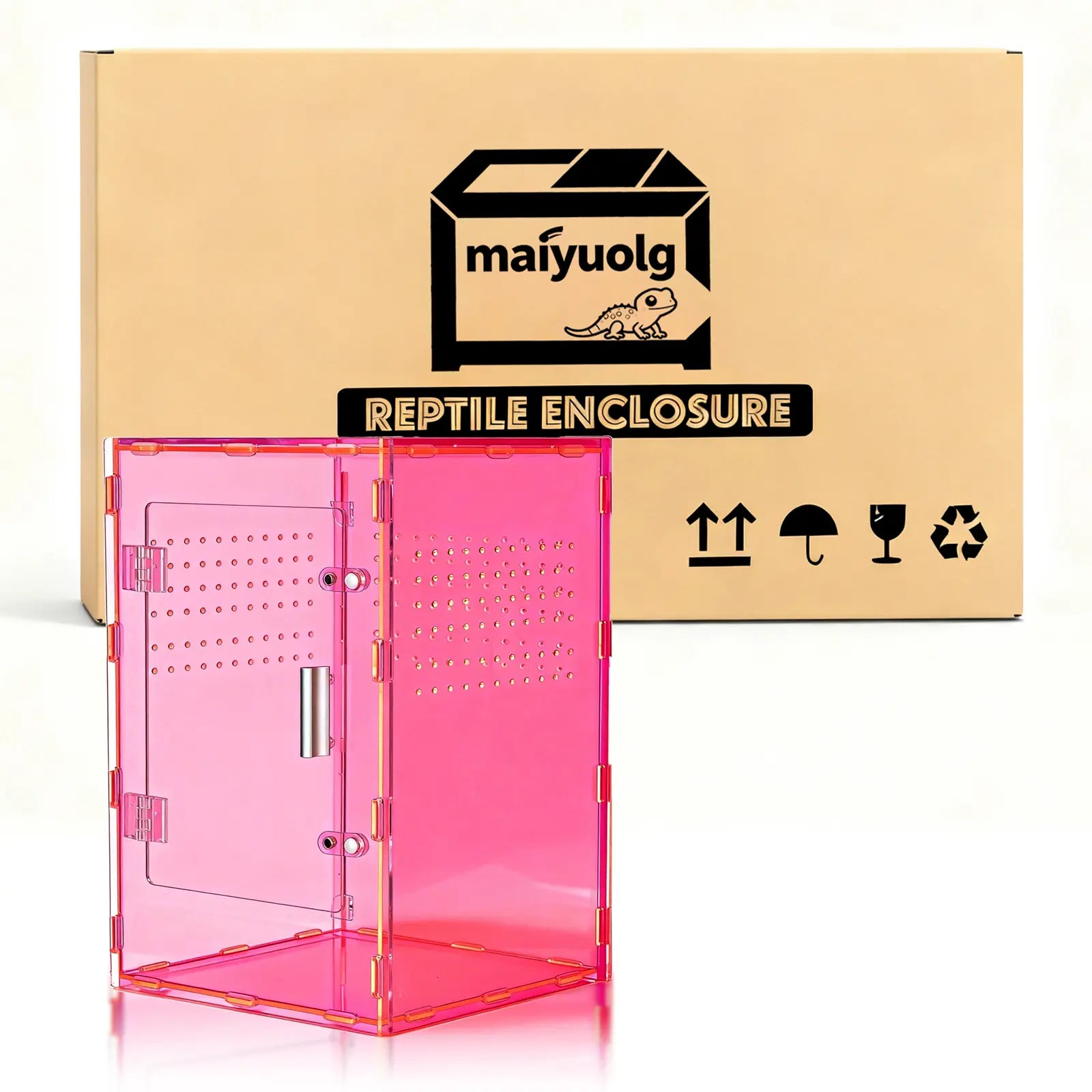 8X8X12 Acrylic Reptile Tank Cyberpunk Pink Terrarium Enclosure for Crested Geckos & Small Pets with Tropical Rainforest Inspired Design