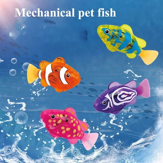 Electronic Pet Fish, 4Pcs/Set Interactive Robot Electric Fish Toy, Waterproof LED Light Electronic Fish, Slowing down Sway in Water